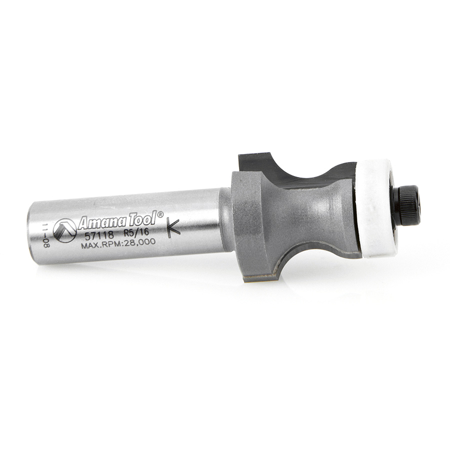 Amana 57118 Carbide Tipped Countertop No-Drip with Ultra-Glide Radius Bearing Guide Solid Surface 1 Inch Dia x 7/8 x 5/16 Angle x 1/2 Shank