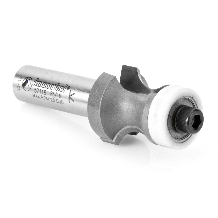 Amana 57118 Carbide Tipped Countertop No-Drip with Ultra-Glide Radius Bearing Guide Solid Surface 1 Inch Dia x 7/8 x 5/16 Angle x 1/2 Shank