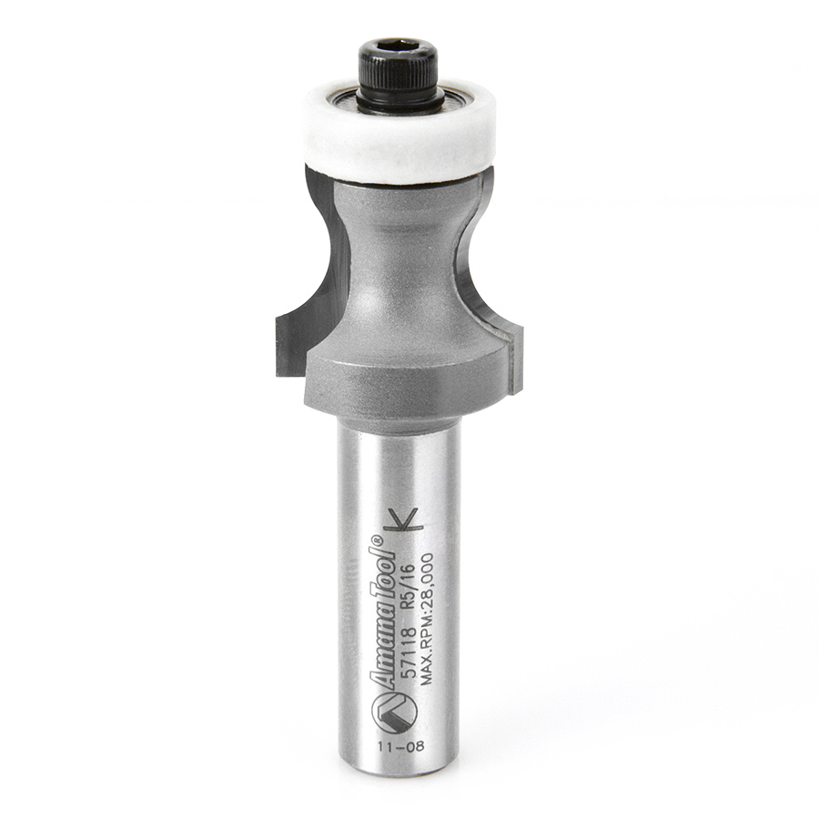 Amana 57118 Carbide Tipped Countertop No-Drip with Ultra-Glide Radius Bearing Guide Solid Surface 1 Inch Dia x 7/8 x 5/16 Angle x 1/2 Shank