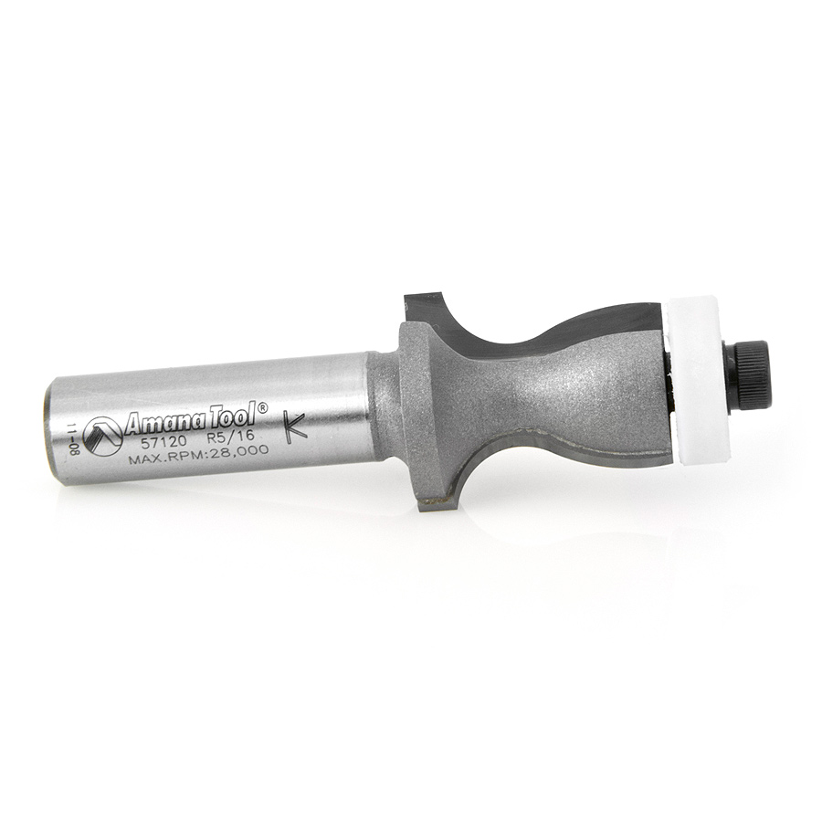 Amana 57120 Carbide Tipped Countertop No-Drip with Ultra-Glide Radius Bearing Guide Solid Surface 1 Inch Dia x 1-1/8 x 5/16 Angle x 1/2 Shank