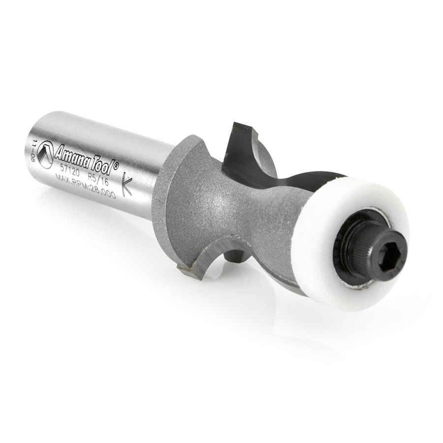 Amana 57120 Carbide Tipped Countertop No-Drip with Ultra-Glide Radius Bearing Guide Solid Surface 1 Inch Dia x 1-1/8 x 5/16 Angle x 1/2 Shank