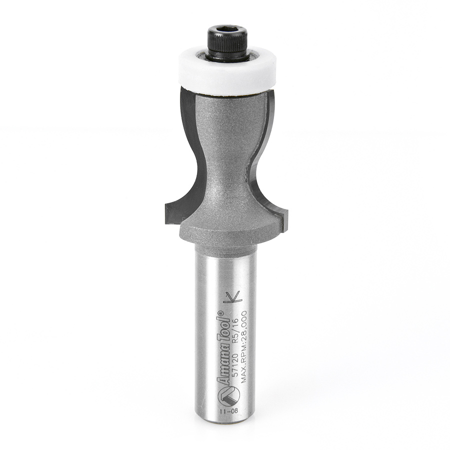 Amana 57120 Carbide Tipped Countertop No-Drip with Ultra-Glide Radius Bearing Guide Solid Surface 1 Inch Dia x 1-1/8 x 5/16 Angle x 1/2 Shank