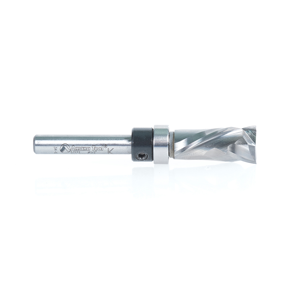 Amana 57172 Solid Carbide (Brazed To Steel Shank) Spiral Pattern/Plunge Compression 1/2 Dia x 1 x 1/4 Inch Shank With Upper Ball Bearing