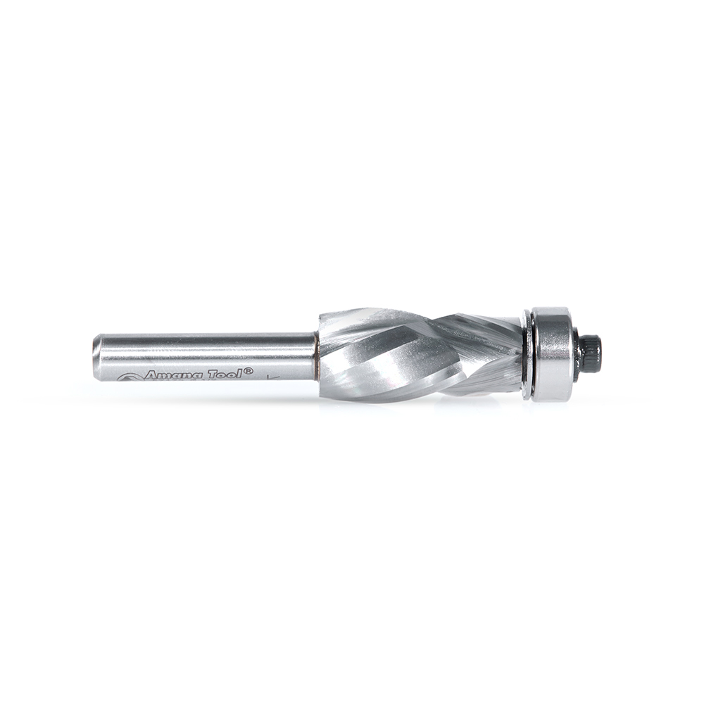 Amana 57173 Solid Carbide (Brazed To Steel Shank) Spiral Flush Trim Compression 1/2 Dia x 1 x 1/4 Inch Shank With Lower Ball Bearing