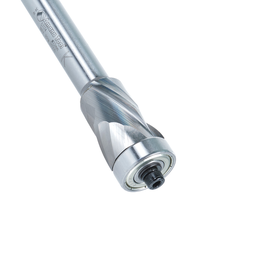 Amana 57174 Solid Carbide (Brazed To Steel Shank) Spiral Flush Trim Compression 22mm Dia x 1-9/64 x 1/2 Inch Shank With Lower Ball Bearing