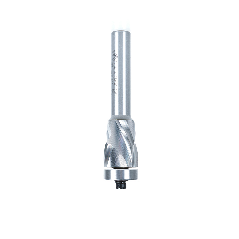 Amana 57174 Solid Carbide (Brazed To Steel Shank) Spiral Flush Trim Compression 22mm Dia x 1-9/64 x 1/2 Inch Shank With Lower Ball Bearing