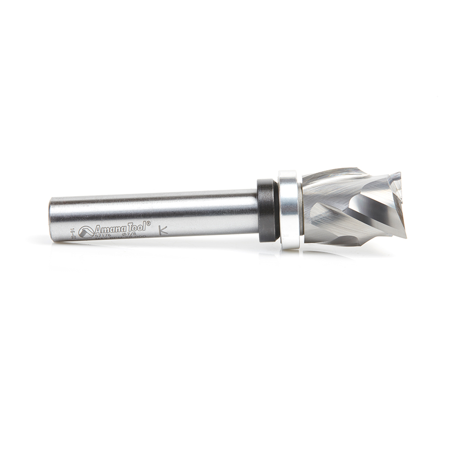 Amana 57176 Solid Carbide (Brazed To Steel Shank) Spiral Pattern/Plunge Compression 7/8 Dia x 1-9/64 x 1/2 Inch Shank With Upper Ball Bearing