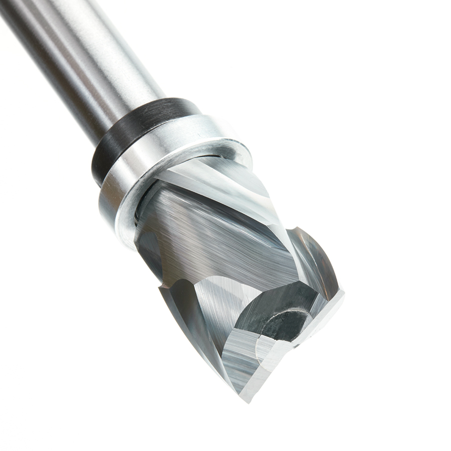 Amana 57176 Solid Carbide (Brazed To Steel Shank) Spiral Pattern/Plunge Compression 7/8 Dia x 1-9/64 x 1/2 Inch Shank With Upper Ball Bearing