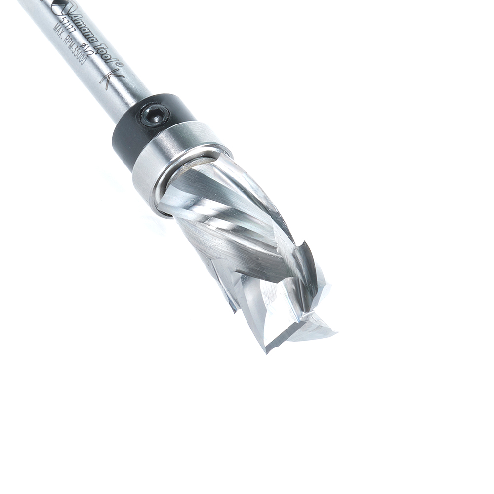 Amana 57177 Solid Carbide (Brazed To Steel Shank) Spiral Pattern/Plunge Compression 1/2 Dia x 1 x 1/4 Inch Shank With Upper Ball Bearing