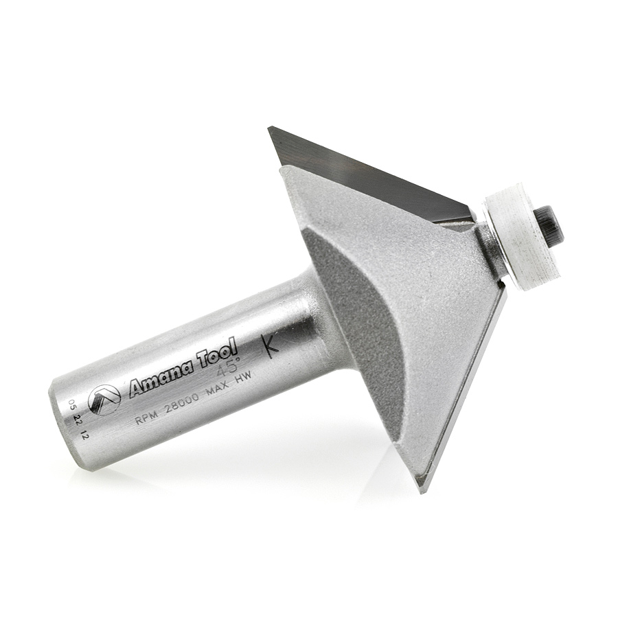 Amana 57220 Carbide Tipped Chamfer with Ultra-Glide Ball Bearing Guide Solid Surface 2 Dia x 3/4 x 45 Deg x 1/2 Inch Shank