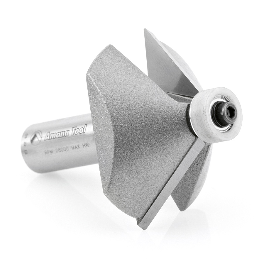 Amana 57220 Carbide Tipped Chamfer with Ultra-Glide Ball Bearing Guide Solid Surface 2 Dia x 3/4 x 45 Deg x 1/2 Inch Shank