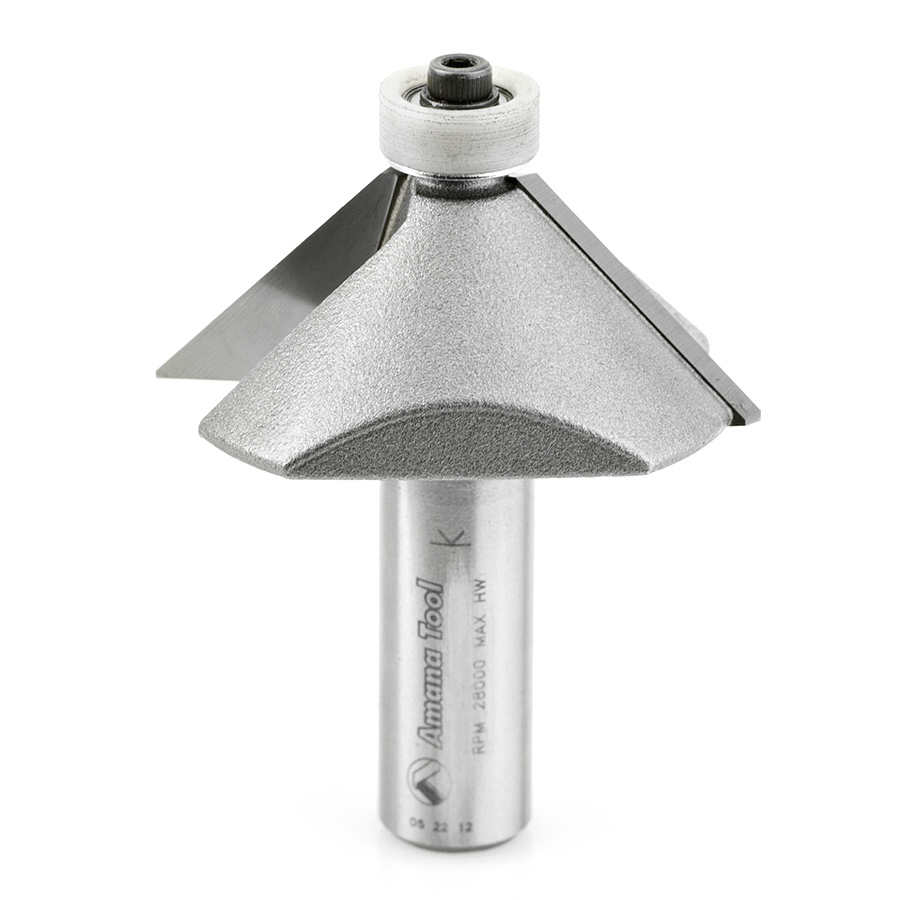 Amana 57220 Carbide Tipped Chamfer with Ultra-Glide Ball Bearing Guide Solid Surface 2 Dia x 3/4 x 45 Deg x 1/2 Inch Shank