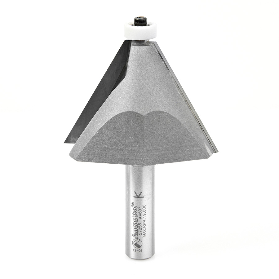 Amana 57258 Carbide Tipped Chamfer with Ultra-Glide Ball Bearing Guide Solid Surface 2-17/32 Dia x 1-3/4 x 30 Deg x 1/2 Inch Shank