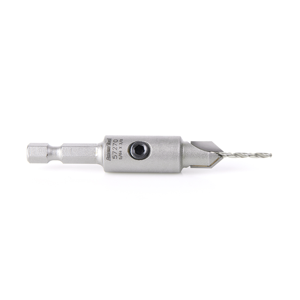 Amana 57270 Replacement Carbide Tipped Countersink with Slow Spiral HSS M2 Drill for #4 Size Screw 3/8 Drill Dia x 1/4 Hex Shank for #55226 Adjustable No-Thrust Countersink