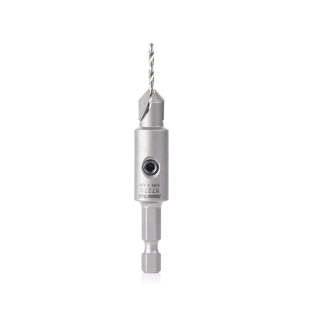 Amana 57270 Replacement Carbide Tipped Countersink with Slow Spiral HSS M2 Drill for #4 Size Screw 3/8 Drill Dia x 1/4 Hex Shank for #55226 Adjustable No-Thrust Countersink