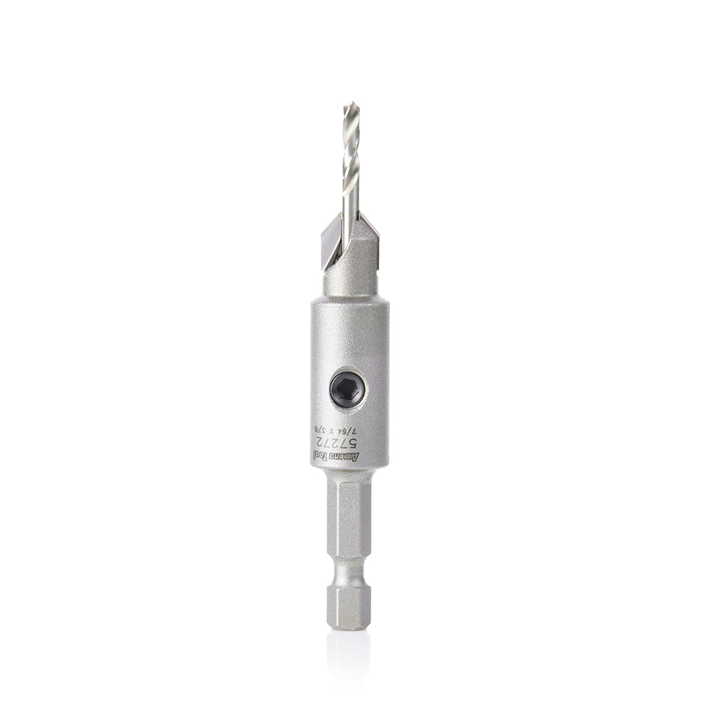 Amana 57272 Replacement Carbide Tipped Countersink with Slow Spiral HSS M2 Drill for #6 Size Screw 3/8 Drill Dia x 1/4 Hex Shank for #55241 Adjustable No-Thrust Countersink