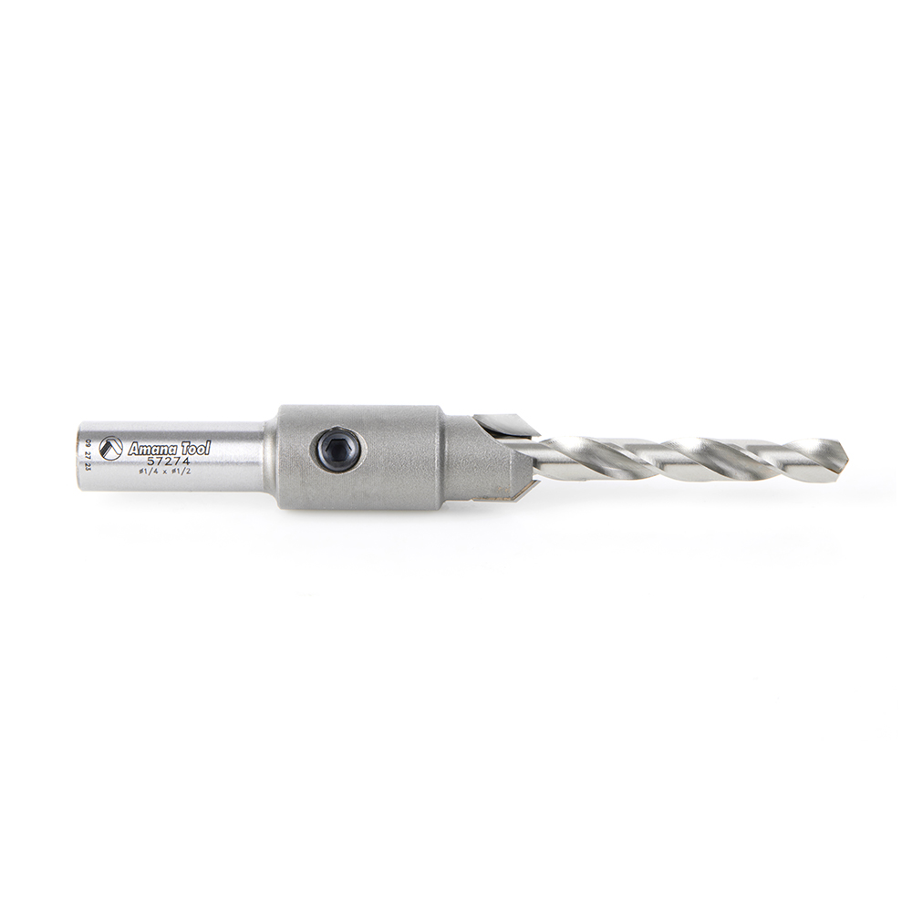 Amana 57274 Replacement Carbide Tipped Countersink with Slow Spiral HSS M2 Drill for #14 Size Screw 1/2 Drill Dia x 10mm Round Shank for #55244 Adjustable No-Thrust Countersink