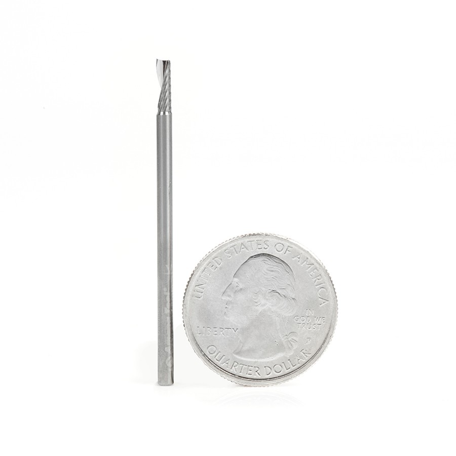 Amana 57312 Metric Solid Carbide CNC Spiral 'O' Single Flute, Plastic Cutting 2.5mm Dia x 8mm x 2.5mm Shank x 50mm Long Up-Cut Router Bit