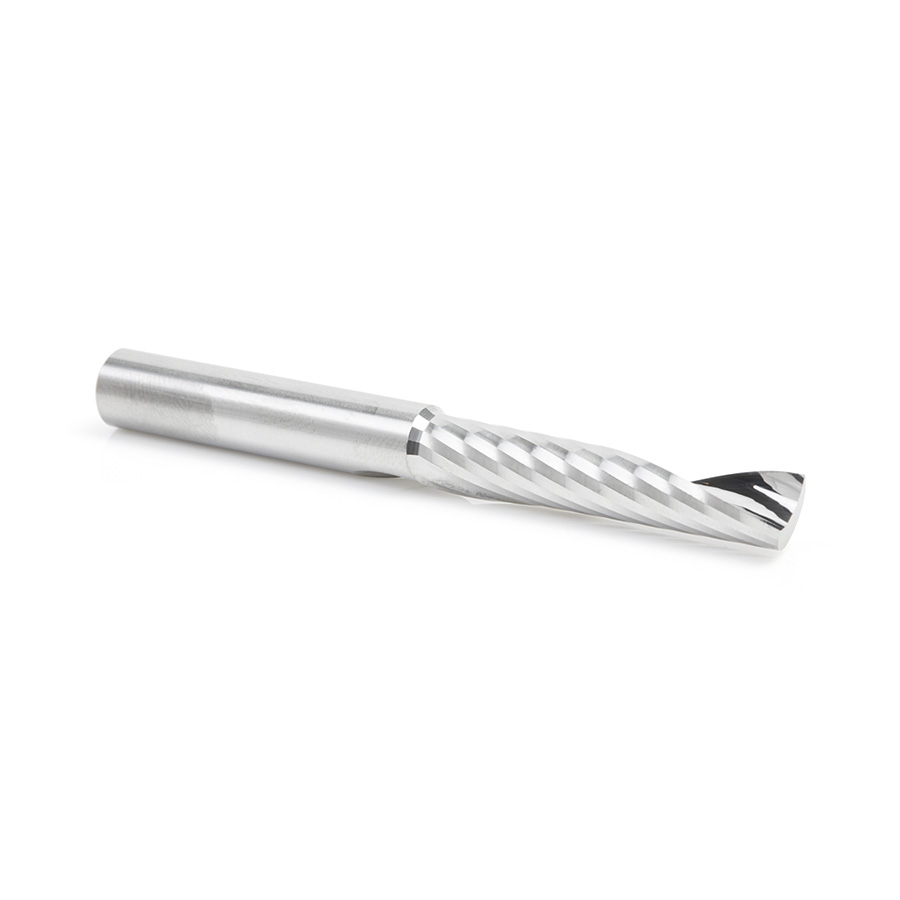 Amana 57326 Metric Solid Carbide CNC Spiral 'O' Single Flute, Plastic Cutting 8mm Dia x 38mm x 8mm Shank x 76mm Long Up-Cut Router Bit