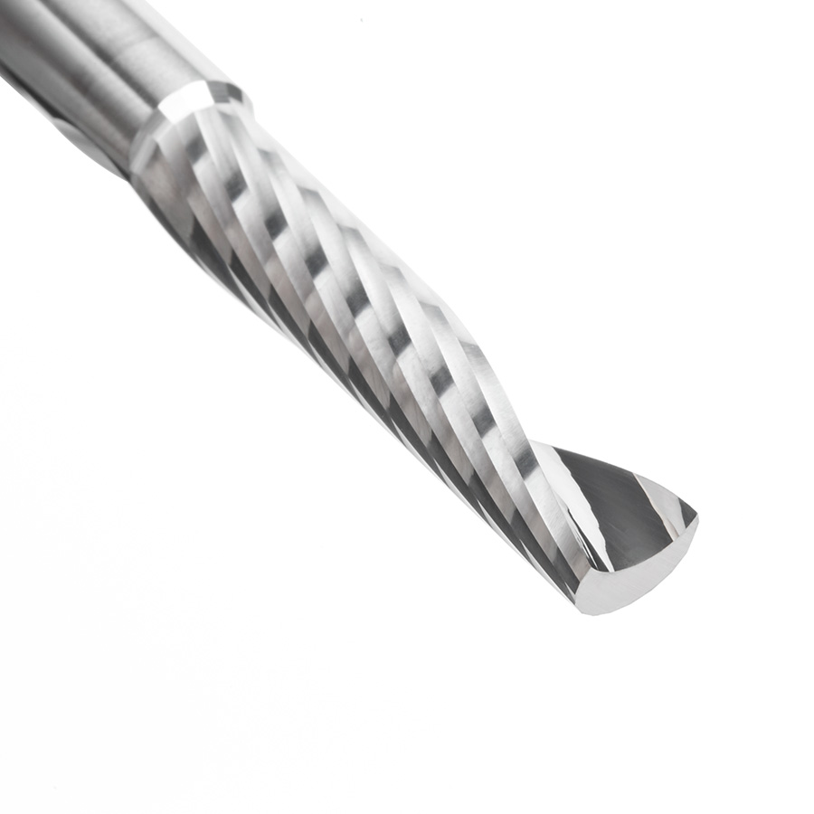 Amana 57326 Metric Solid Carbide CNC Spiral 'O' Single Flute, Plastic Cutting 8mm Dia x 38mm x 8mm Shank x 76mm Long Up-Cut Router Bit