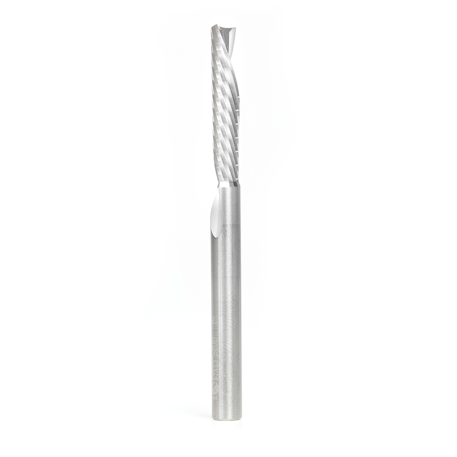 Amana 57333 Metric Solid Carbide CNC Spiral 'O' Single Flute, Plastic Cutting 6mm Dia x 30mm x 6mm Shank x 76mm Long Down-Cut Router Bit