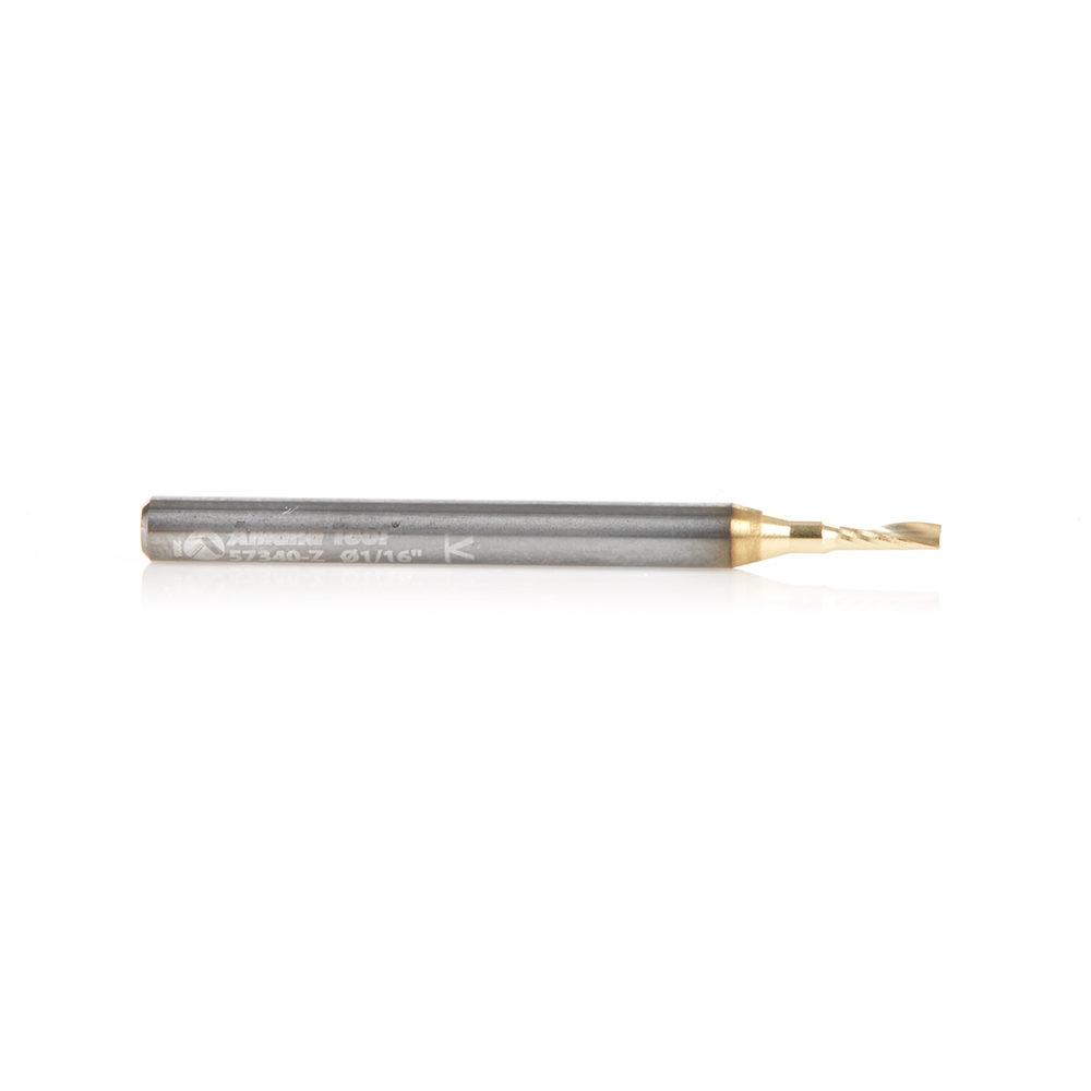 Amana 57340-Z Solid Carbide CNC Spiral 'O' Flute, Aluminum Cutting for Improved Bottom Surface Finish 1/16 Dia x 3/16 x 1/8 Shank Up-Cut ZrN Coated Router Bit