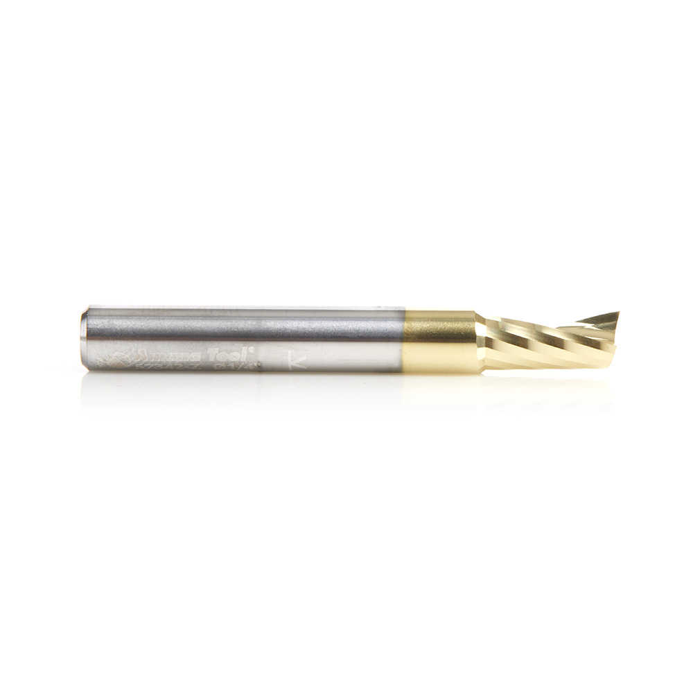 Amana 57342-Z Solid Carbide CNC Spiral 'O' Flute, Aluminum Cutting for Improved Bottom Surface Finish 1/4 Dia x 1/2 x 1/4 Shank Up-Cut ZrN Coated Router Bit