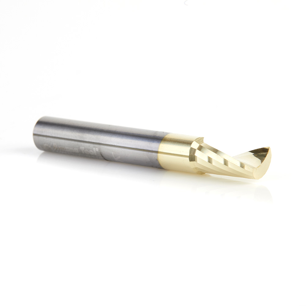 Amana 57342-Z Solid Carbide CNC Spiral 'O' Flute, Aluminum Cutting for Improved Bottom Surface Finish 1/4 Dia x 1/2 x 1/4 Shank Up-Cut ZrN Coated Router Bit