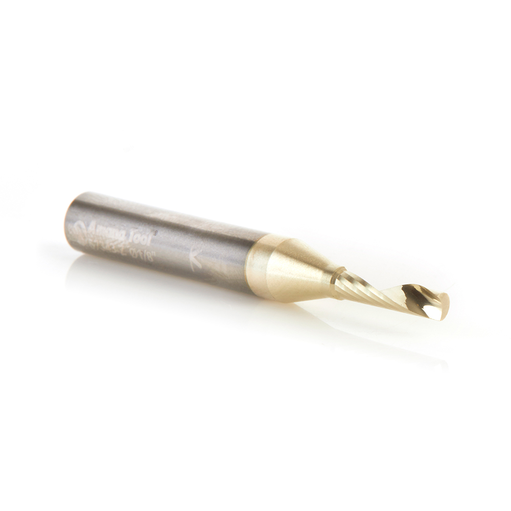 Amana 57343-Z Solid Carbide CNC Spiral 'O' Flute, Aluminum Cutting for Improved Bottom Surface Finish 1/8 Dia x 1/2 x 1/4 Shank Up-Cut ZrN Coated Router Bit
