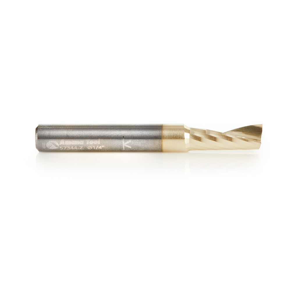 Amana 57344-Z Solid Carbide CNC Spiral 'O' Flute, Aluminum Cutting for Improved Bottom Surface Finish 1/4 Dia x 5/8 x 1/4 Shank Up-Cut ZrN Coated Router Bit