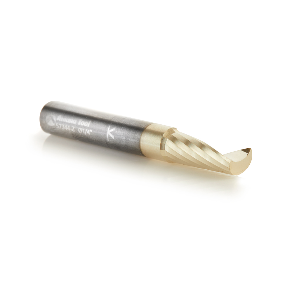 Amana 57344-Z Solid Carbide CNC Spiral 'O' Flute, Aluminum Cutting for Improved Bottom Surface Finish 1/4 Dia x 5/8 x 1/4 Shank Up-Cut ZrN Coated Router Bit