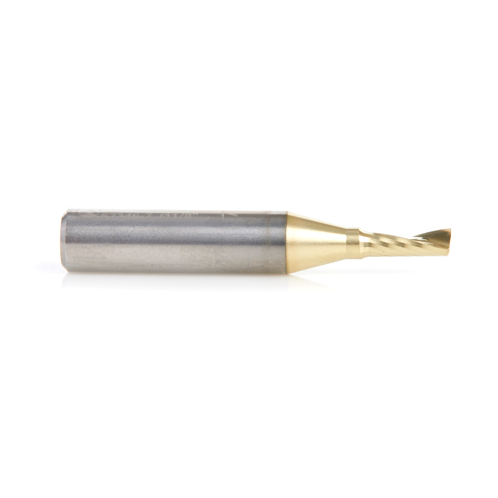 Amana 57346-Z Solid Carbide CNC Spiral 'O' Flute, Aluminum Cutting for Improved Bottom Surface Finish 1/8 Dia x 5/16 x 1/4 Shank Up-Cut ZrN Coated Router Bit