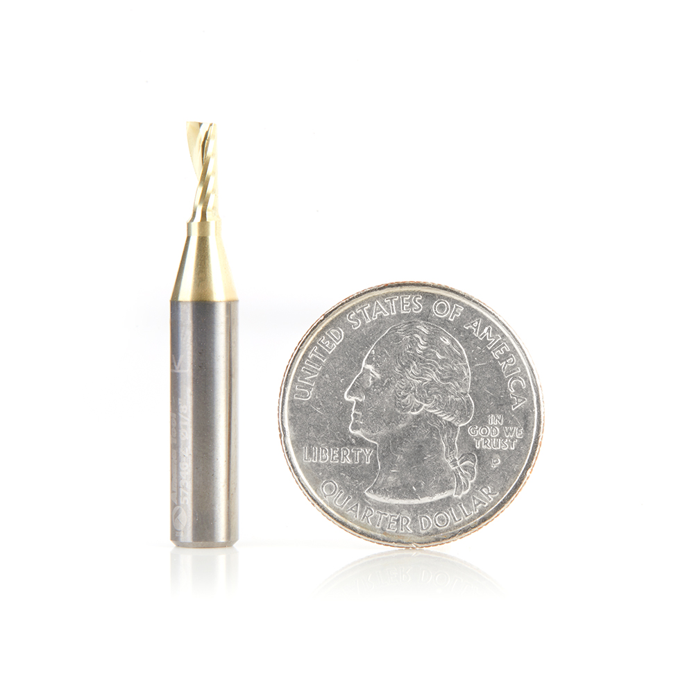 Amana 57346-Z Solid Carbide CNC Spiral 'O' Flute, Aluminum Cutting for Improved Bottom Surface Finish 1/8 Dia x 5/16 x 1/4 Shank Up-Cut ZrN Coated Router Bit