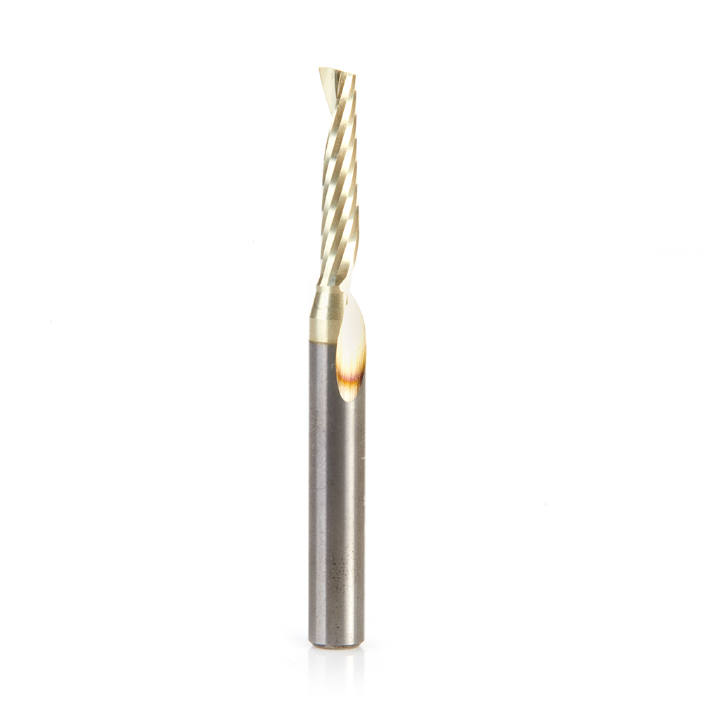 Amana 57347-Z Solid Carbide CNC Spiral 'O' Flute, Aluminum Cutting for Improved Bottom Surface Finish 3/16 Dia x 7/8 x 1/4 Shank Up-Cut ZrN Coated Router Bit