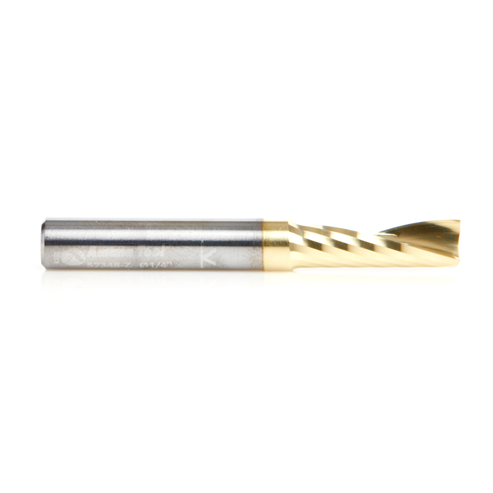 Amana 57348-Z Solid Carbide CNC Spiral 'O' Flute, Aluminum Cutting for Improved Bottom Surface Finish 1/4 Dia x 3/4 x 1/4 Shank Up-Cut ZrN Coated Router Bit