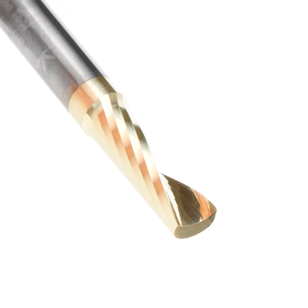 Amana 57348-Z Solid Carbide CNC Spiral 'O' Flute, Aluminum Cutting for Improved Bottom Surface Finish 1/4 Dia x 3/4 x 1/4 Shank Up-Cut ZrN Coated Router Bit