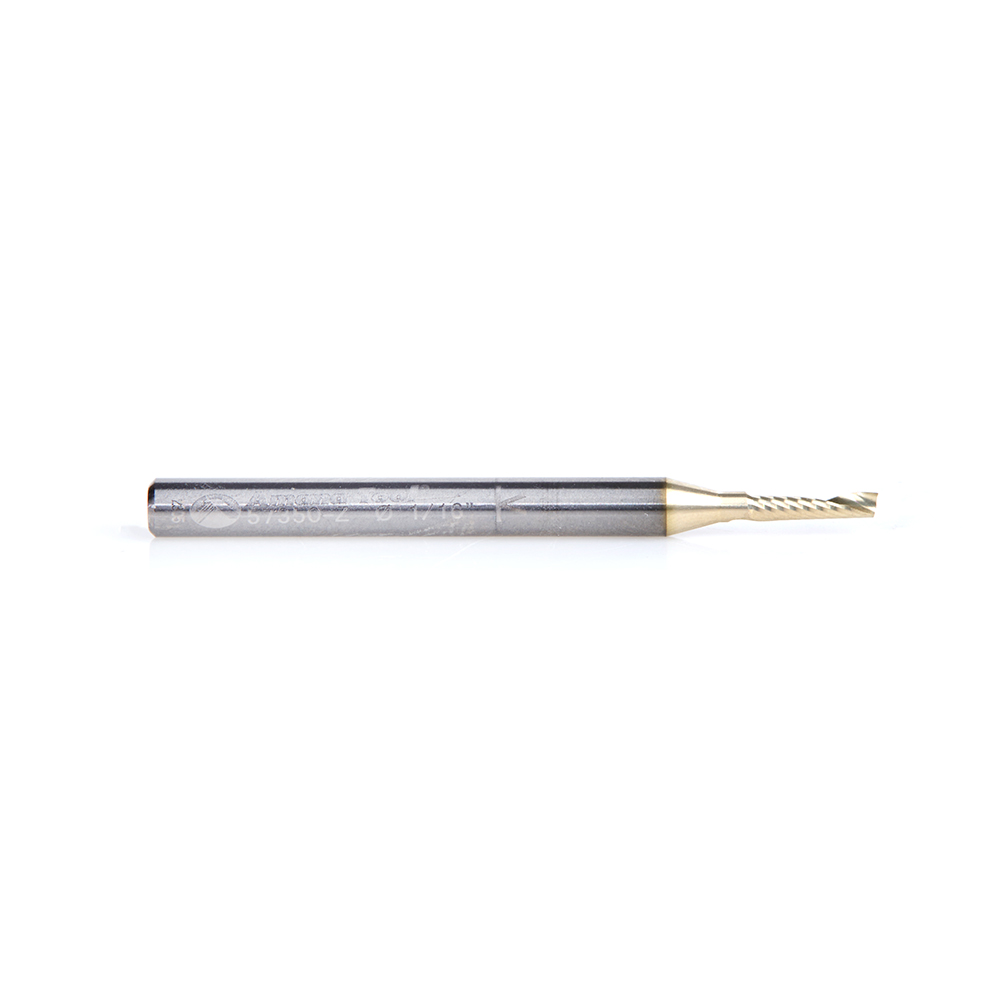 Amana 57350-Z Solid Carbide CNC Spiral 'O' Flute, Aluminum Cutting for Improved Bottom Surface Finish 1/16 Dia x 1/4 x 1/8 Shank Up-Cut ZrN Coated Router Bit