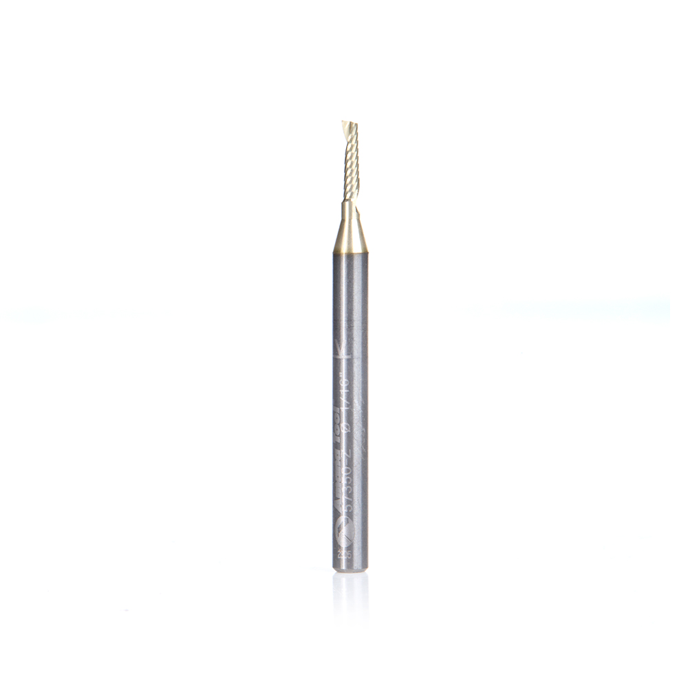 Amana 57350-Z Solid Carbide CNC Spiral 'O' Flute, Aluminum Cutting for Improved Bottom Surface Finish 1/16 Dia x 1/4 x 1/8 Shank Up-Cut ZrN Coated Router Bit