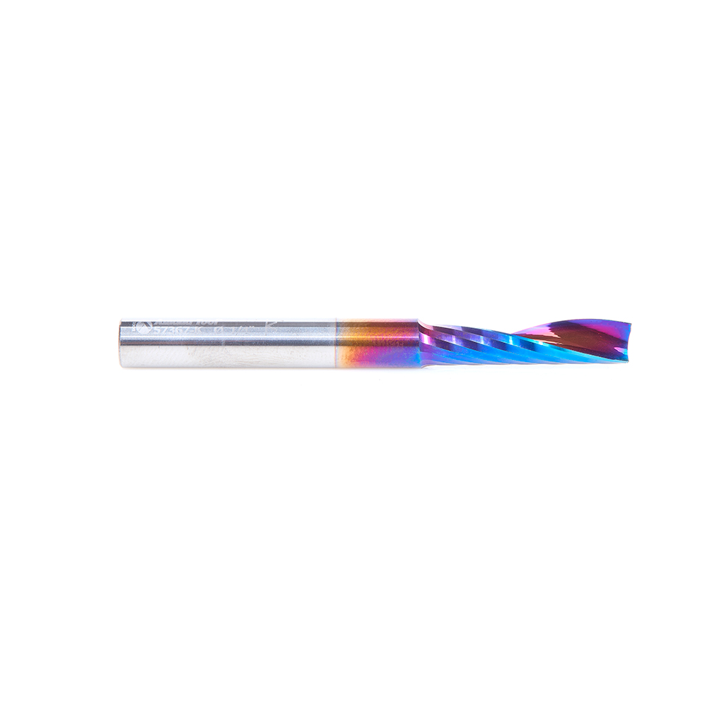 Amana 57367-K Solid Carbide CNC Spektra, Extreme Tool Life Coated Spiral 'O' Flute, Plastic Cutting for Improved Bottom Surface Finish 1/4 Dia x 1 x 1/4 Inch Shank Up-Cut Router Bit
