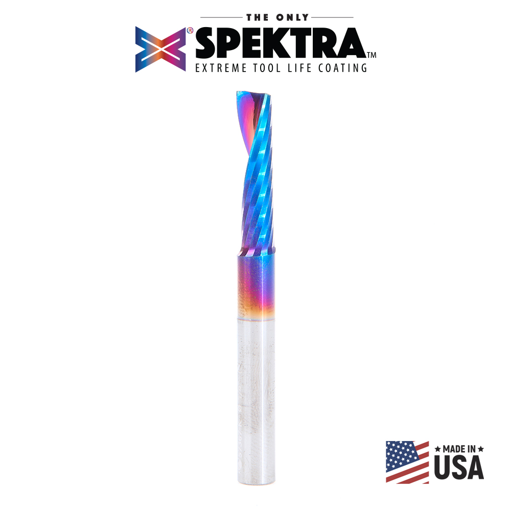 Amana 57367-K Solid Carbide CNC Spektra, Extreme Tool Life Coated Spiral 'O' Flute, Plastic Cutting for Improved Bottom Surface Finish 1/4 Dia x 1 x 1/4 Inch Shank Up-Cut Router Bit