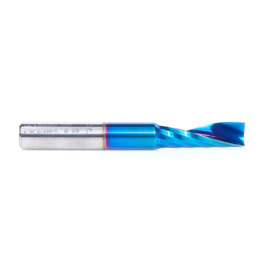 Amana 57368-K Solid Carbide CNC Spektra, Extreme Tool Life Coated Spiral 'O' Flute, Plastic Cutting for Improved Bottom Surface Finish 3/8 Dia x 1-1/8 x 3/8 Inch Shank Up-Cut Router Bit