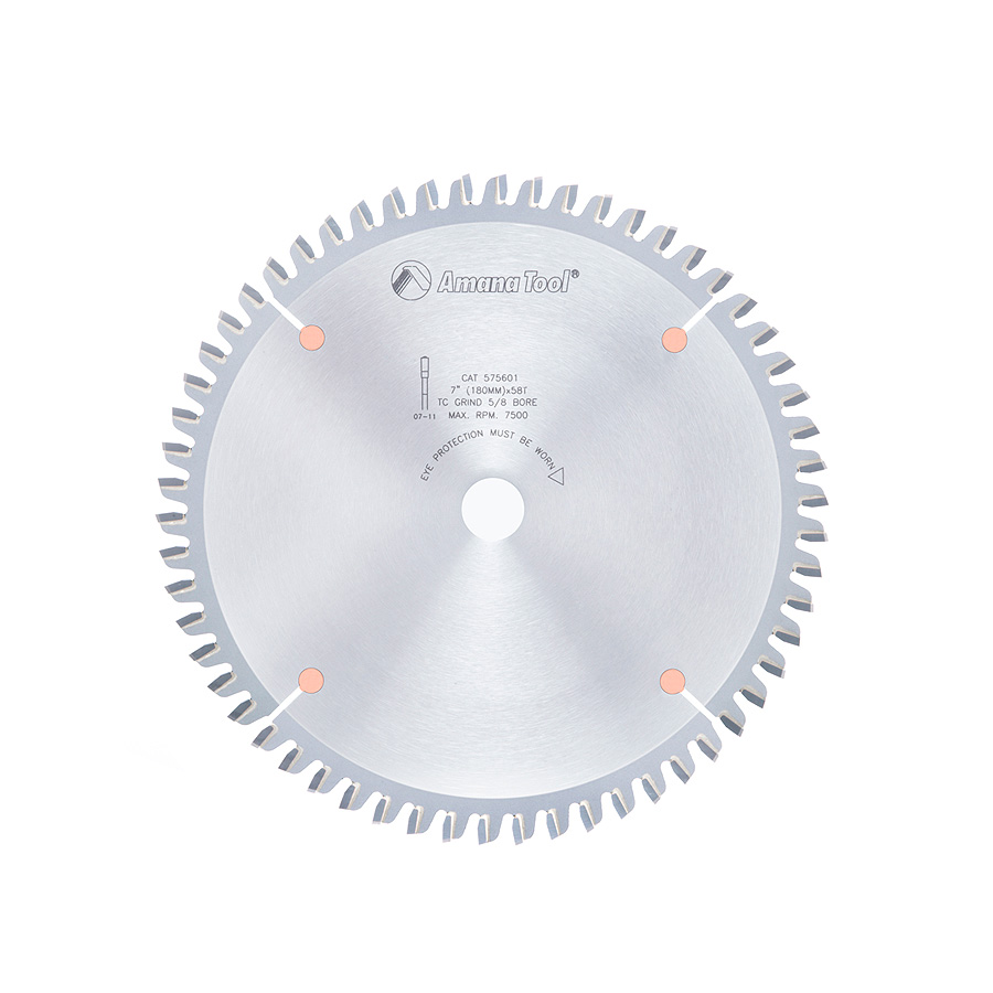 Amana 575601 Carbide Tipped Aluminum and Non-Ferrous Metals 7 Inch Dia x 58T TCG, -6 Deg, 5/8 Bore