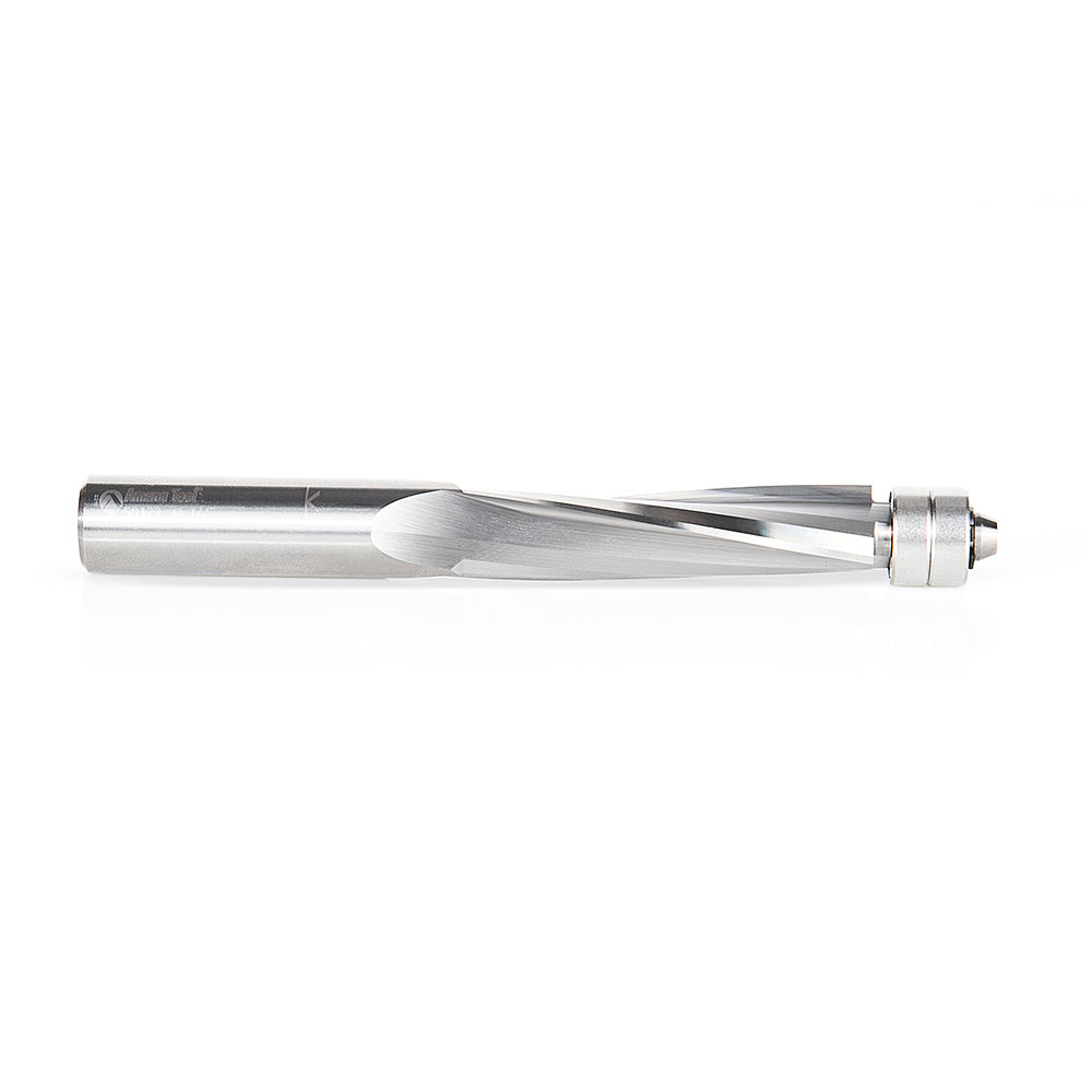 Amana 58122 Solid Carbide UltraTrim Spiral 3 Flute 1/2 Dia x 2 x 1/2 Inch Shank with Double Lower Ball Bearing Up-Cut