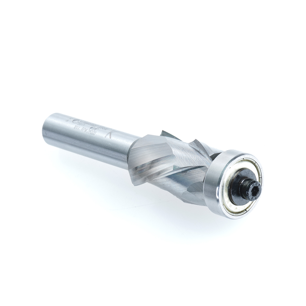 Amana 58171 Solid Carbide (Brazed To Steel Shank) Spiral Flush Trim Compression 7/8 Dia x 1-3/8 x 1/2 Inch Shank With Lower Ball Bearing