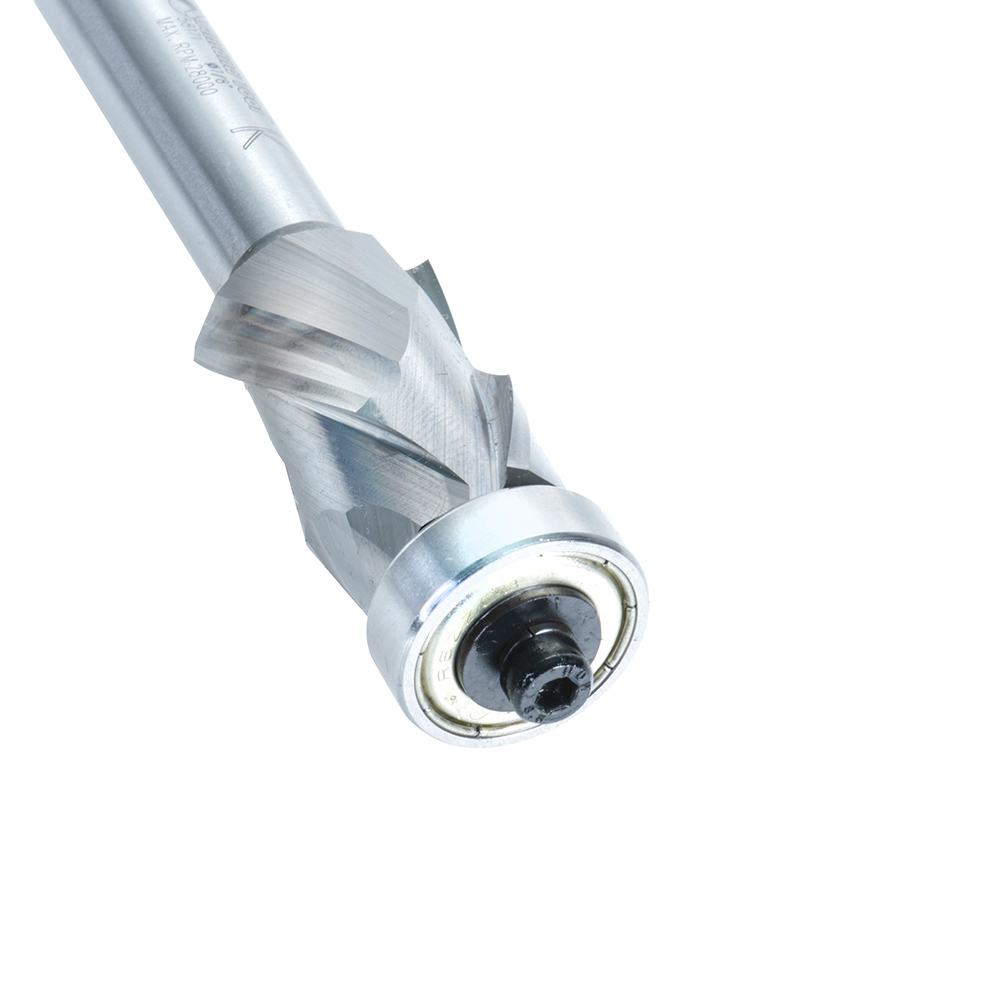 Amana 58171 Solid Carbide (Brazed To Steel Shank) Spiral Flush Trim Compression 7/8 Dia x 1-3/8 x 1/2 Inch Shank With Lower Ball Bearing