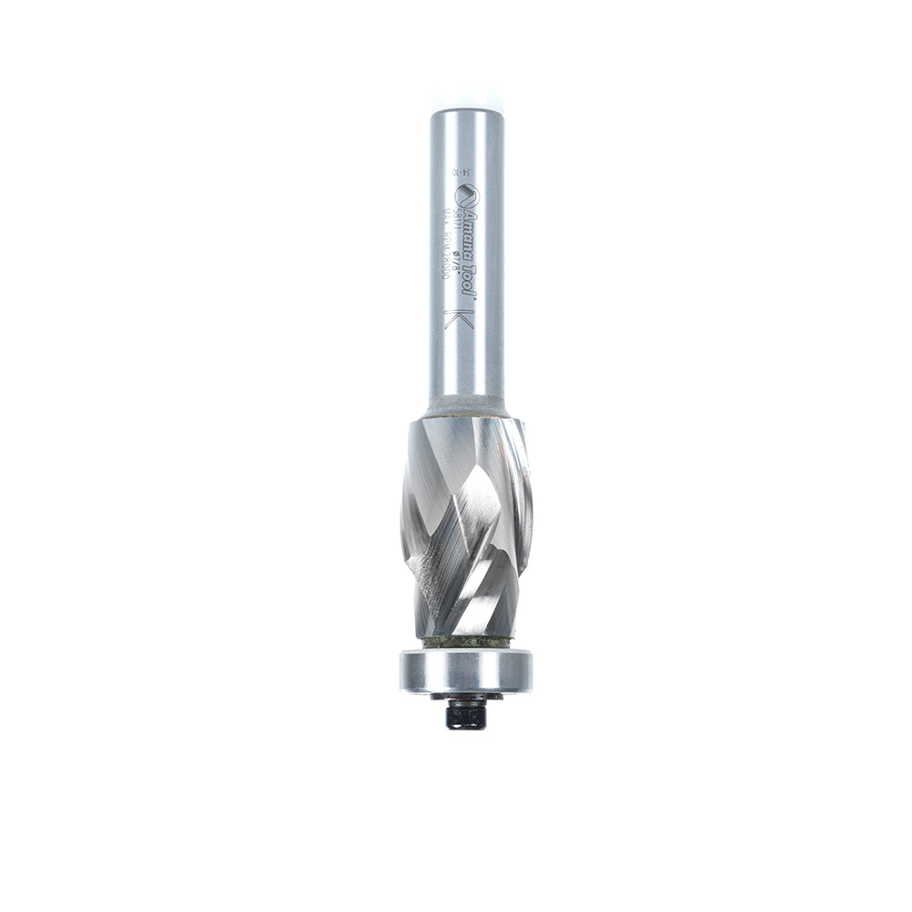 Amana 58171 Solid Carbide (Brazed To Steel Shank) Spiral Flush Trim Compression 7/8 Dia x 1-3/8 x 1/2 Inch Shank With Lower Ball Bearing