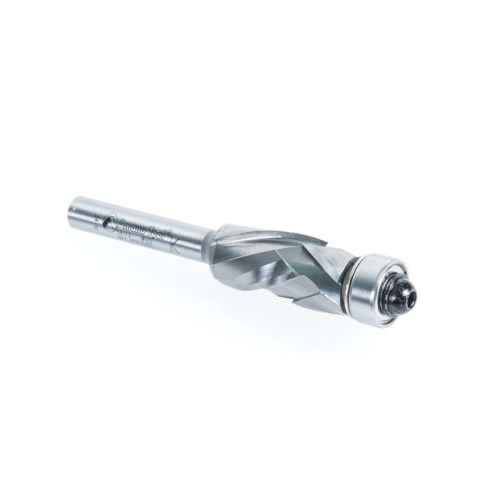 Amana 58173 Solid Carbide (Brazed To Steel Shank) Spiral Flush Trim Compression 1/2 Dia x 1 x 1/4 Inch Shank With Lower Ball Bearing