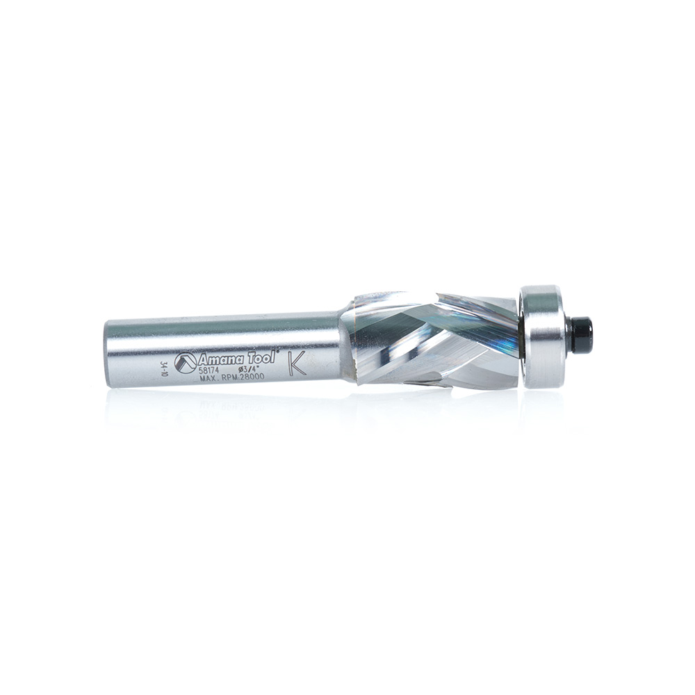 Amana 58174 Solid Carbide (Brazed To Steel Shank) Spiral Flush Trim Compression 3/4 Dia x 1-9/64 x 1/2 Inch Shank With Lower Ball Bearing
