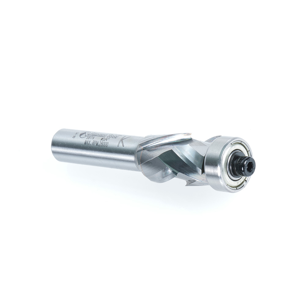 Amana 58174 Solid Carbide (Brazed To Steel Shank) Spiral Flush Trim Compression 3/4 Dia x 1-9/64 x 1/2 Inch Shank With Lower Ball Bearing