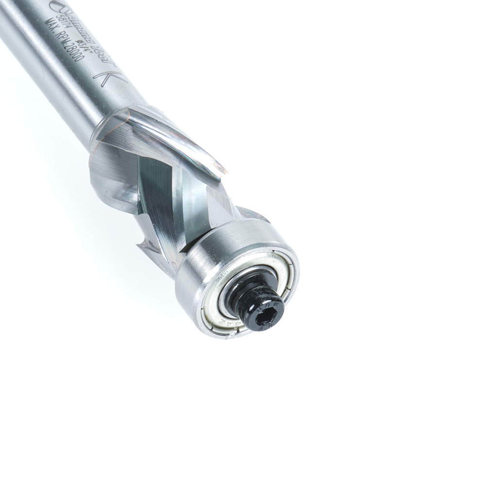 Amana 58174 Solid Carbide (Brazed To Steel Shank) Spiral Flush Trim Compression 3/4 Dia x 1-9/64 x 1/2 Inch Shank With Lower Ball Bearing